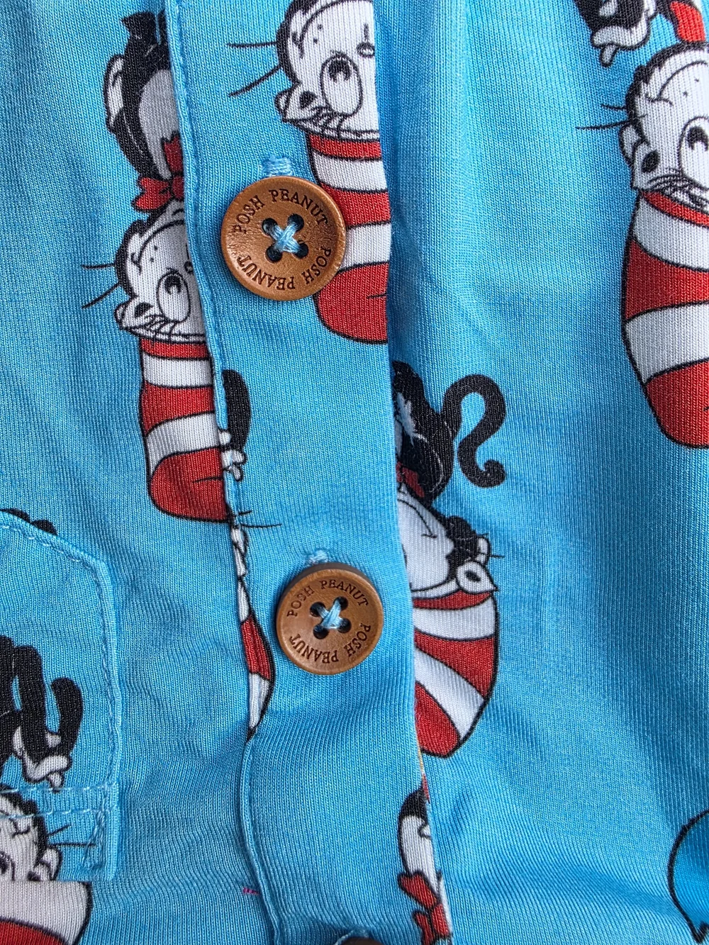 POSH PEANUT BAMBOO Dr. Seuss Bright Blue Cat In the Hat Short Pajama Romper